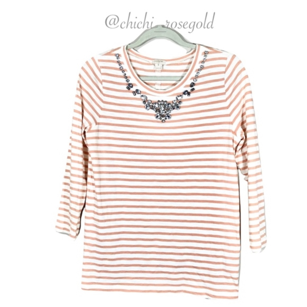 J. Crew Striped Jewel Neckline 3/4 Sleeve Blouse